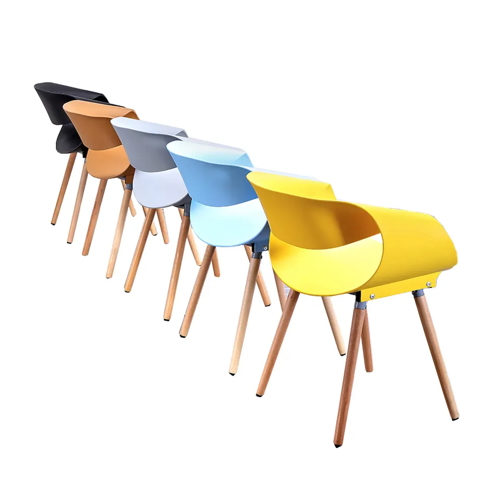 Мебель для столовой в скандинавском стиле, эргономичный Простой пластиковый стул с деревянными ножками