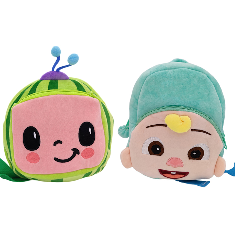 Dropshipping 25CM Cocomelon Family JJ Doll Watermelon School Bag Baby Plush Cocomelon JJ Backpack