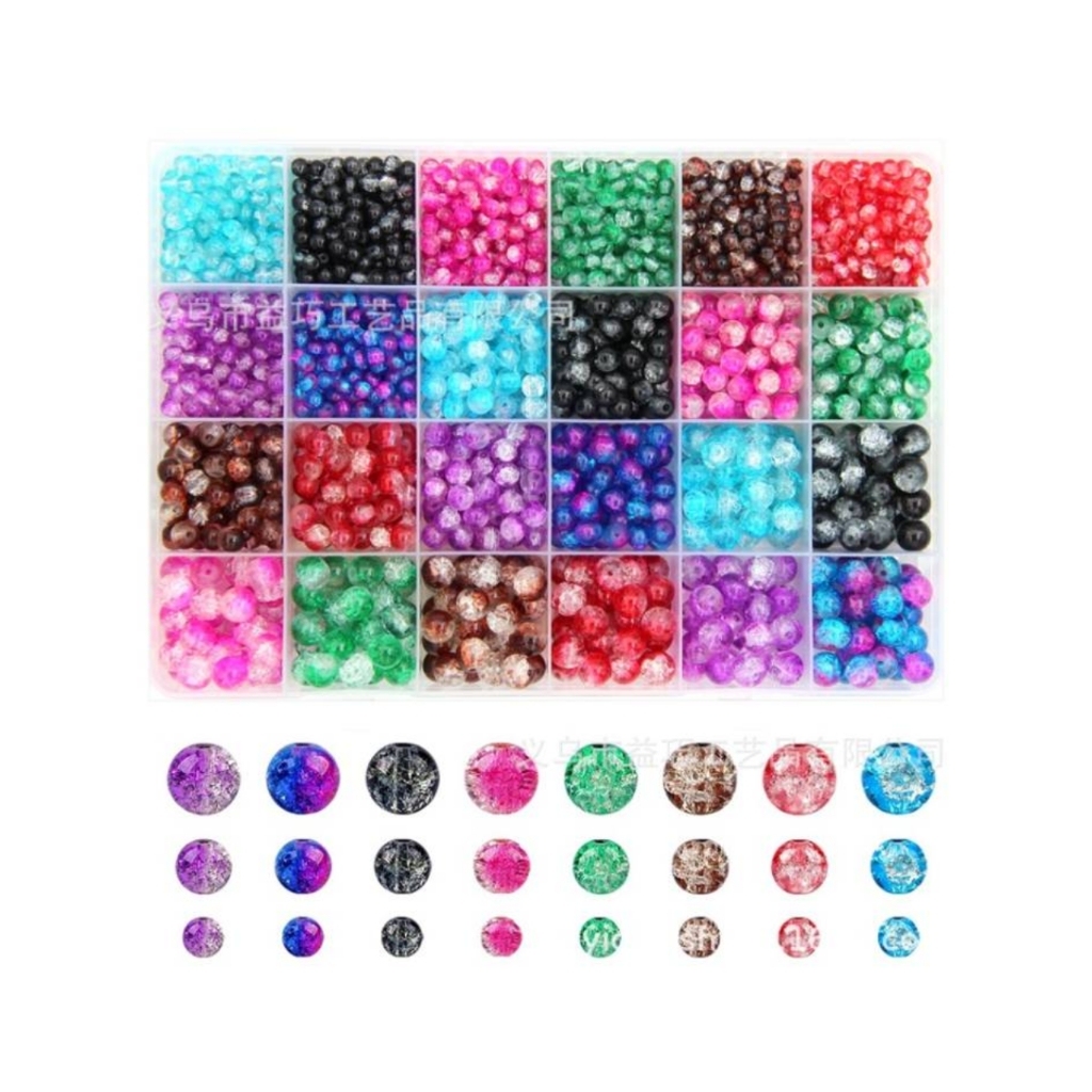 24 Color 8mm Crystal Beads Crackle Lampwork Beads Glass Round Beads for Jewelry Necklace Making