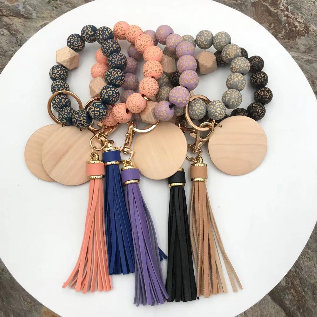 Laser engraved leopard pattern beads colorful three-dimensional beads bracelet keychain