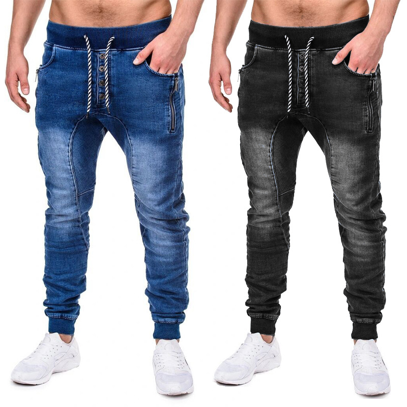 Custom plain elastic waistbad slim jogger denim ripped skinny jeans style for mens