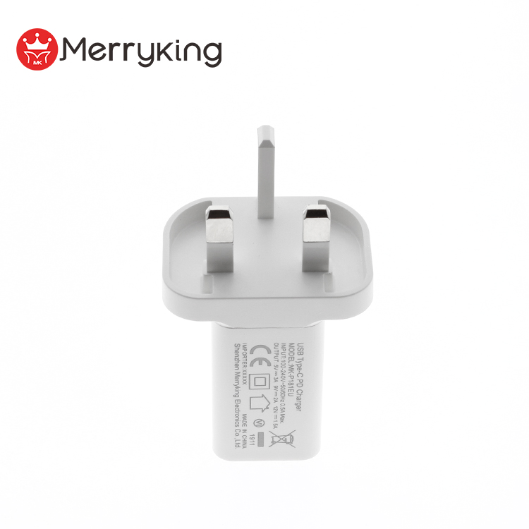 Штепсельная Вилка британского стандарта 18 Вт USB-C адаптер 5В 9В 12В, QC3.0 и PD зарядное устройство в Китае (стандарты CE,