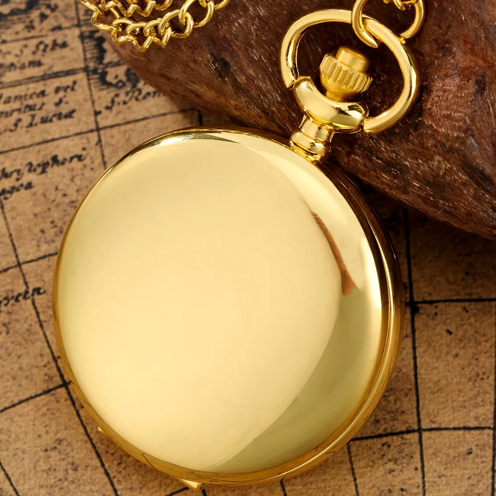 Vintage Necklace Gift Pendant Custom Engraved Laser Design Your Own Personalized Quartz Gold Pocket Watch With Chain