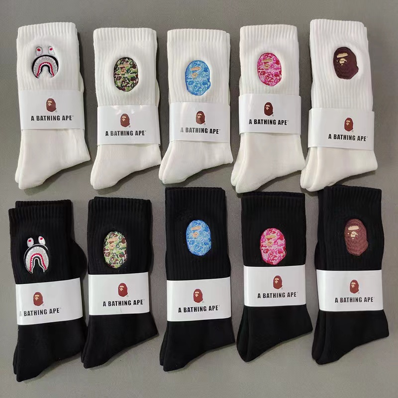 Высококачественные простые носки Bape с вышивкой, черные, белые, серые носки для женщин, мужчин, унисекс, подростковые