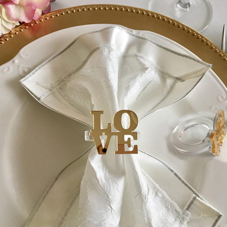 6 Pieces Luxury Gold Color Love Wedding Napkin Rings Acrylic Napkin Ring