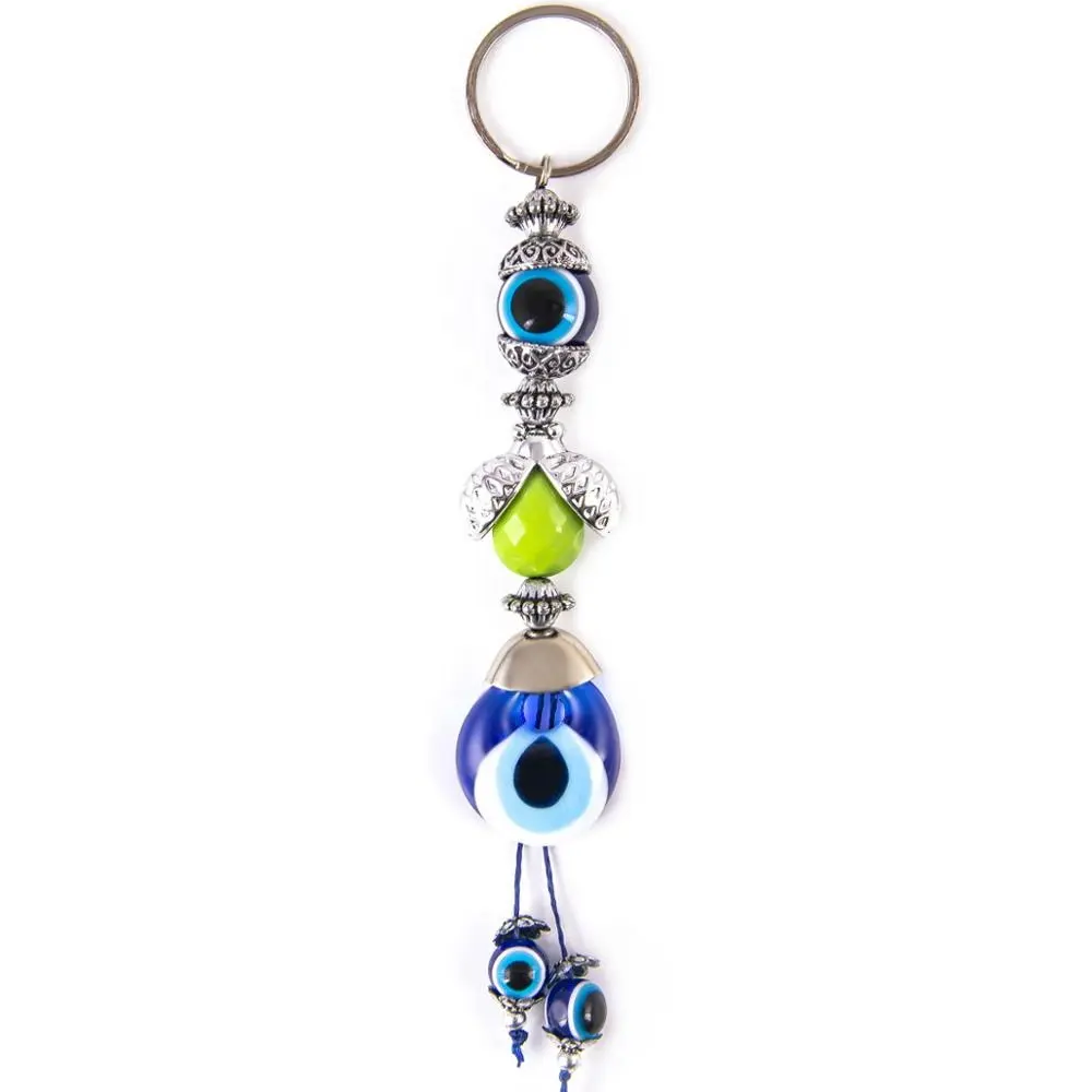Colorful Plastic Ladybug Shaped and Hand Made Glass Evil Eye Beaded Key Chain Made in Turkey