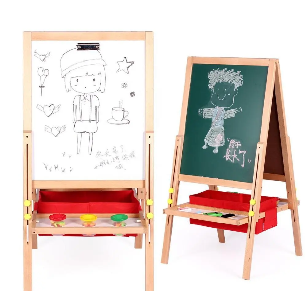 Hot Sales Double-Side Magnetic Toys Educational Wooden art Easel Stand For Kids