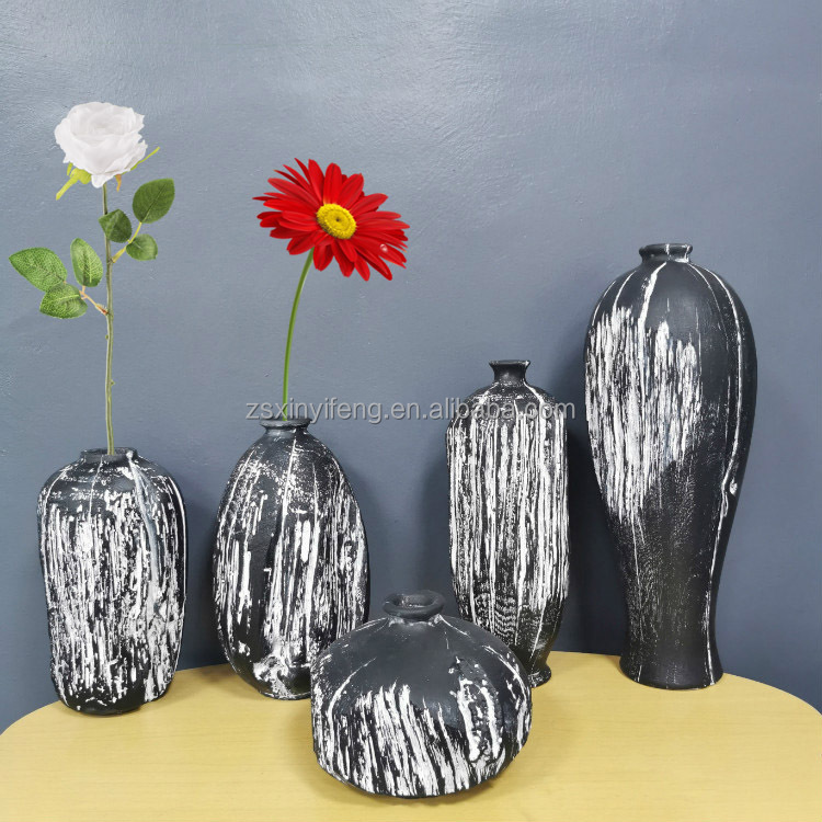 Factory Price Home Decor Resin Flower Vase Black & White Marble Irrgular Shape Nordic Modern Art Sculpture