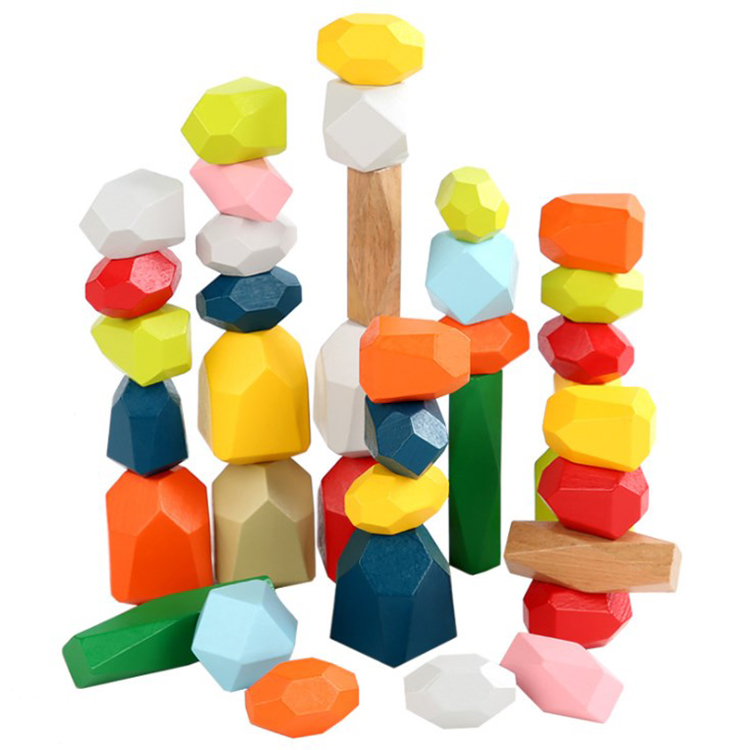 Early education rainbow 38pieces stone building blocks stacked high baby exercise concentration wooden toys