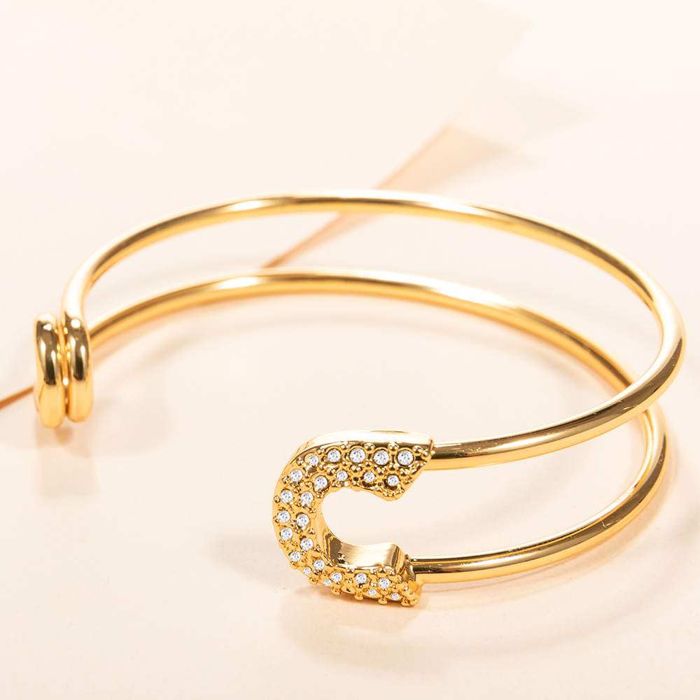 18k gold plated chain bracelet design pin cuff crystal stone bracelet for women