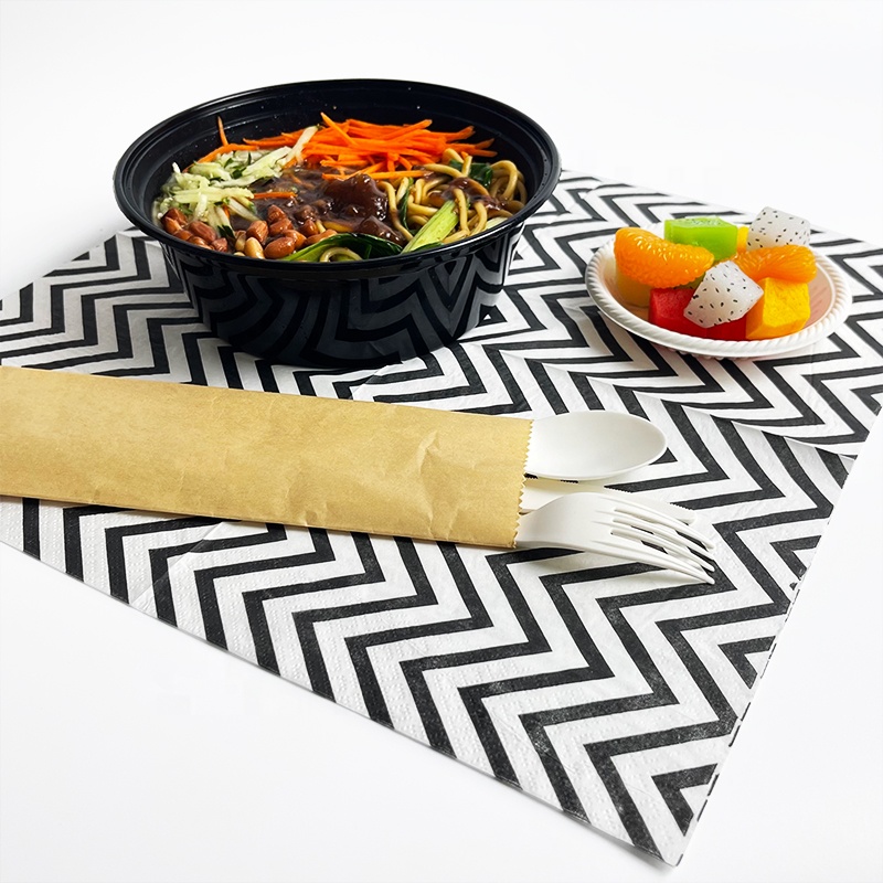 Bamboo Fiber Black White Stripe Pink Christmas Paper Decorative For Restaurant Serviettes Logo Custom BarCocktail 3 Ply Napkins