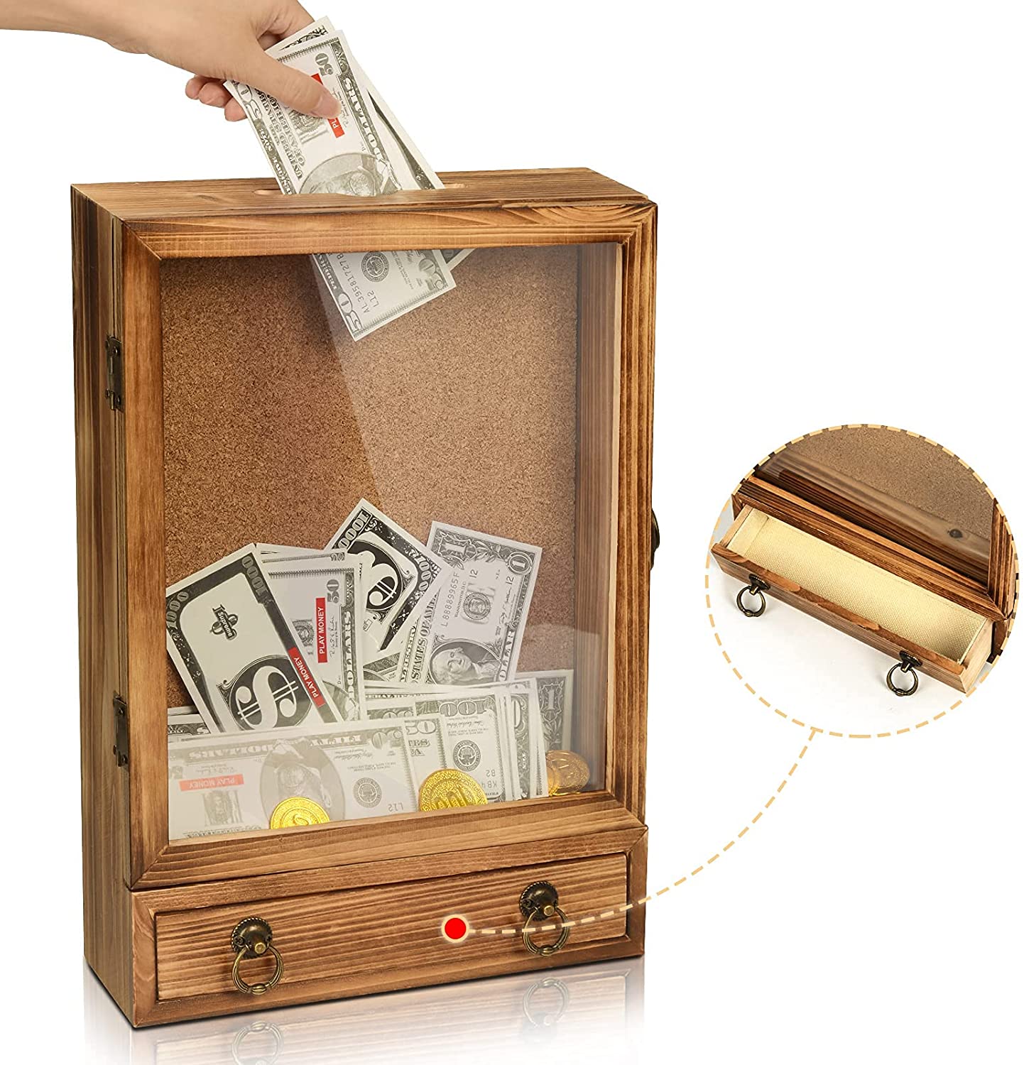 Display Memory Case Box Wood Shadow Box for Ticket Memorabilia