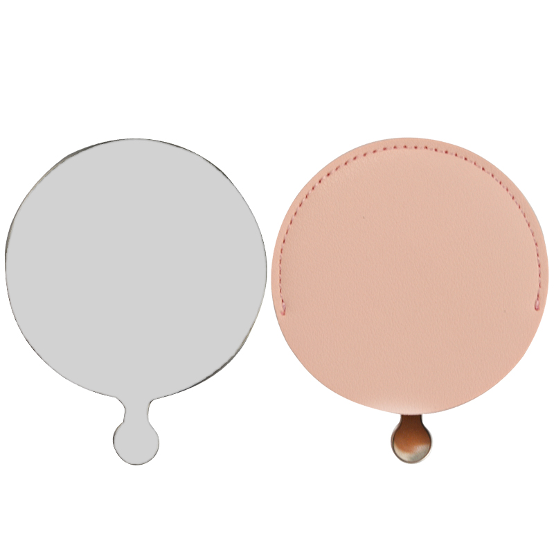Stainless Steel Pu Handheld Beauty Mirror Cosmetic Makeup Metal Small Portable Pocket Mirror Wholesale Customizable Logo