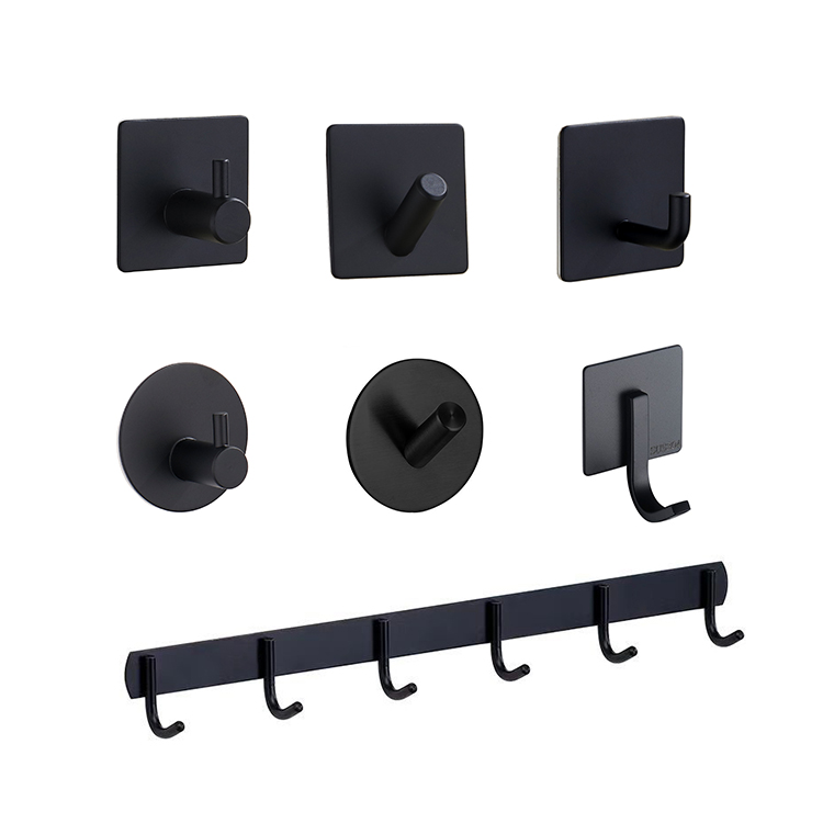 Kitchen Stainless Steel Metal 3m Self Adhesive Shower Clothes Robe Coat Clothing Bathroom Wall Towel Hook Black
