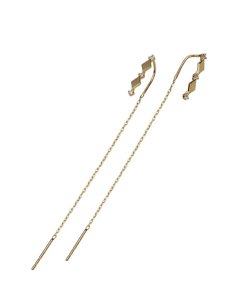 925 Sterling Silver 14k Gold Inlaid Crystal French Diamond Tassel Ear Line Women Retro Classic Party Jewelry Accessories