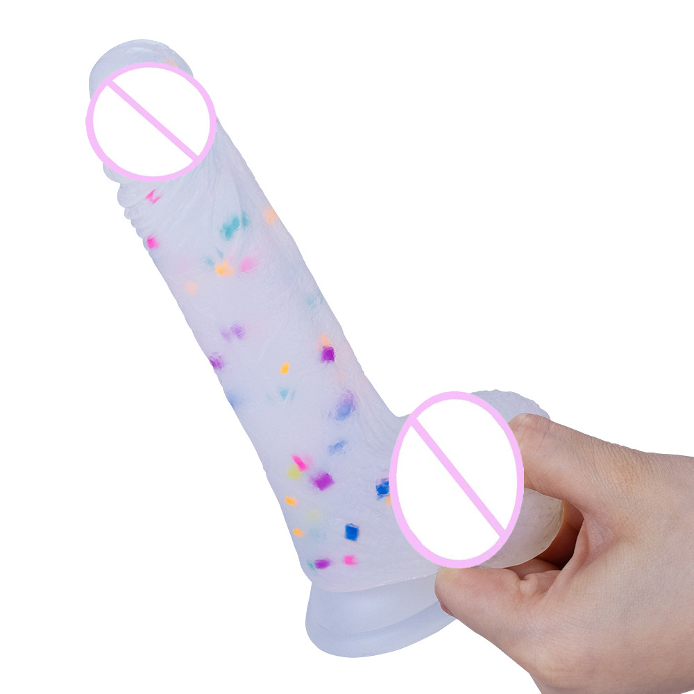 Confetti Thrusting Dildo Waterproof Crystal Realistic Masturbation Suction Cup Silicone Jelly Clear Women Female Dildos Vibrator