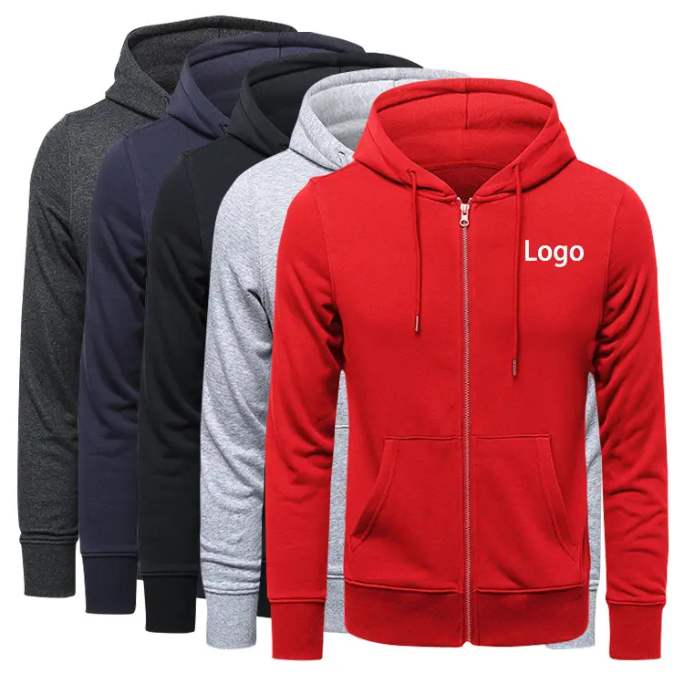 Customized Printing Premium Windbreaker Hoodie Jacket Coat With Zipper 100% Organic Cotton Pullover Sweatershirts For Men