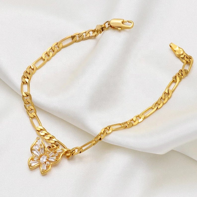 Women anklet bracelet gold plated feet jewelry charm butterfly anklet