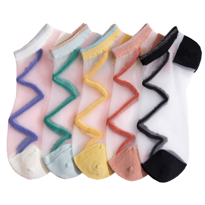 Special Design fashion sheer socks girl plaid transparent thin silk ankle socks