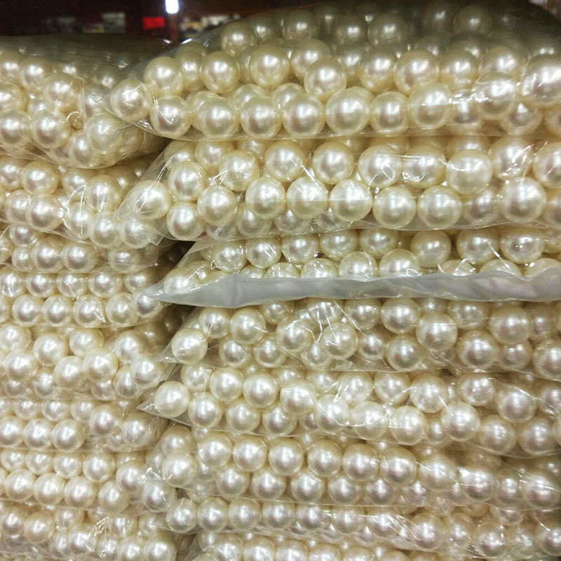 Wholesale white ABS plastic decorative pearls, round non-porous loose beads, bulk straight-hole pearls 500g