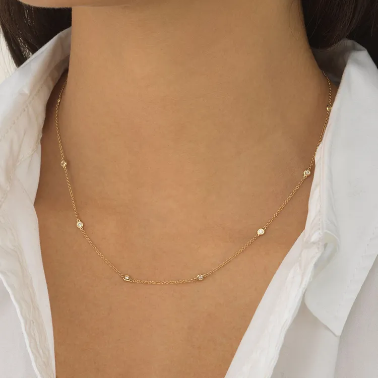 Минималистичное ожерелье из настоящего золота 14 к 18 К с бриллиантами, ювелирные изделия для женщин