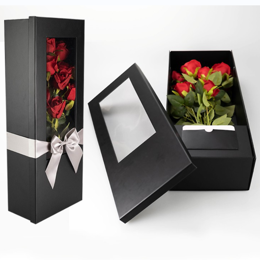 Wholesale luxury lid and base mom i love you flower boxes foldable black pink paper gift box for flowers