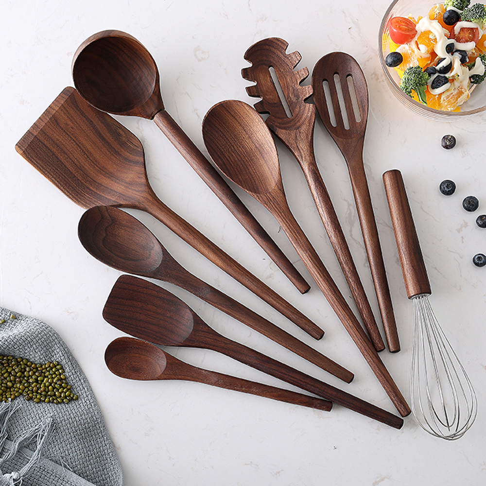 Wholesale Custom Logo Non-stick Black Walnut Wood Kitchen Cooking Utensil