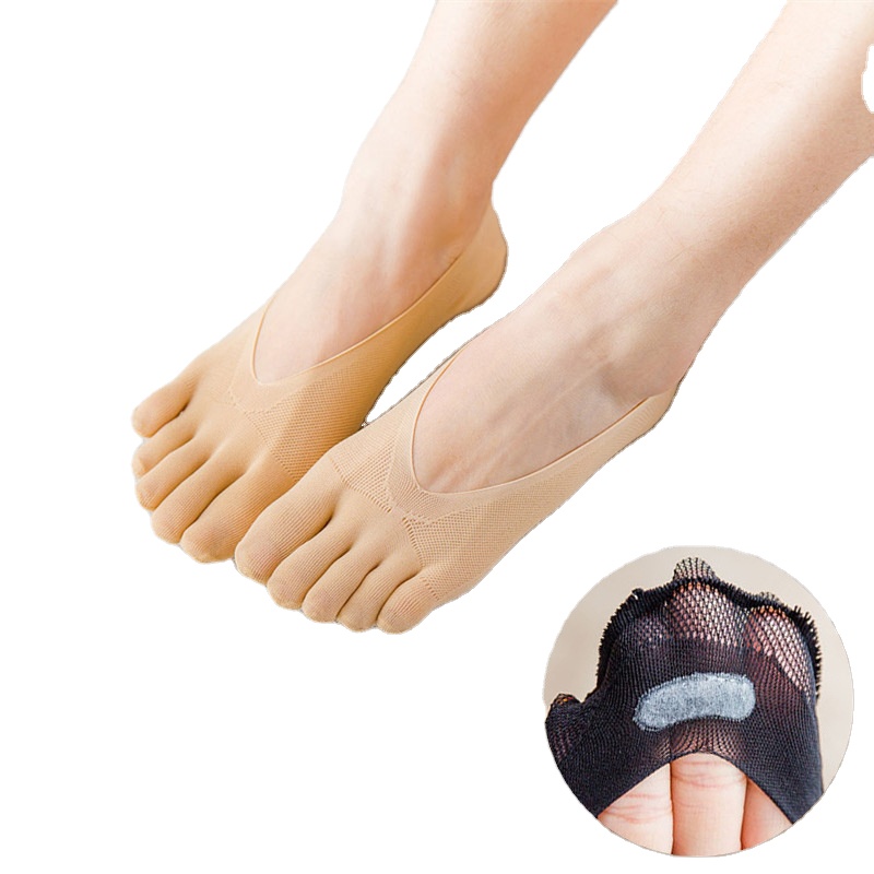Dropshipping Ladies Orthopedic Five Toe Compression Socks Ultra Low Cut Slippers Invisible Socks Cross Strap Mesh Socks