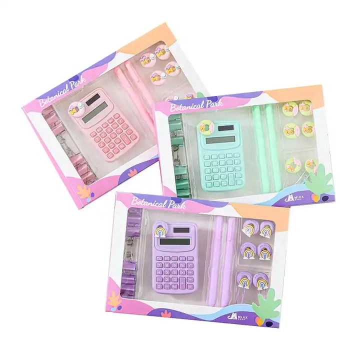 Basic Calculator Desk Supplies Cute Stationary Comes with Long Tail Paper Clamp & Pens & Bookmark & Pushpin Paper Organizing
