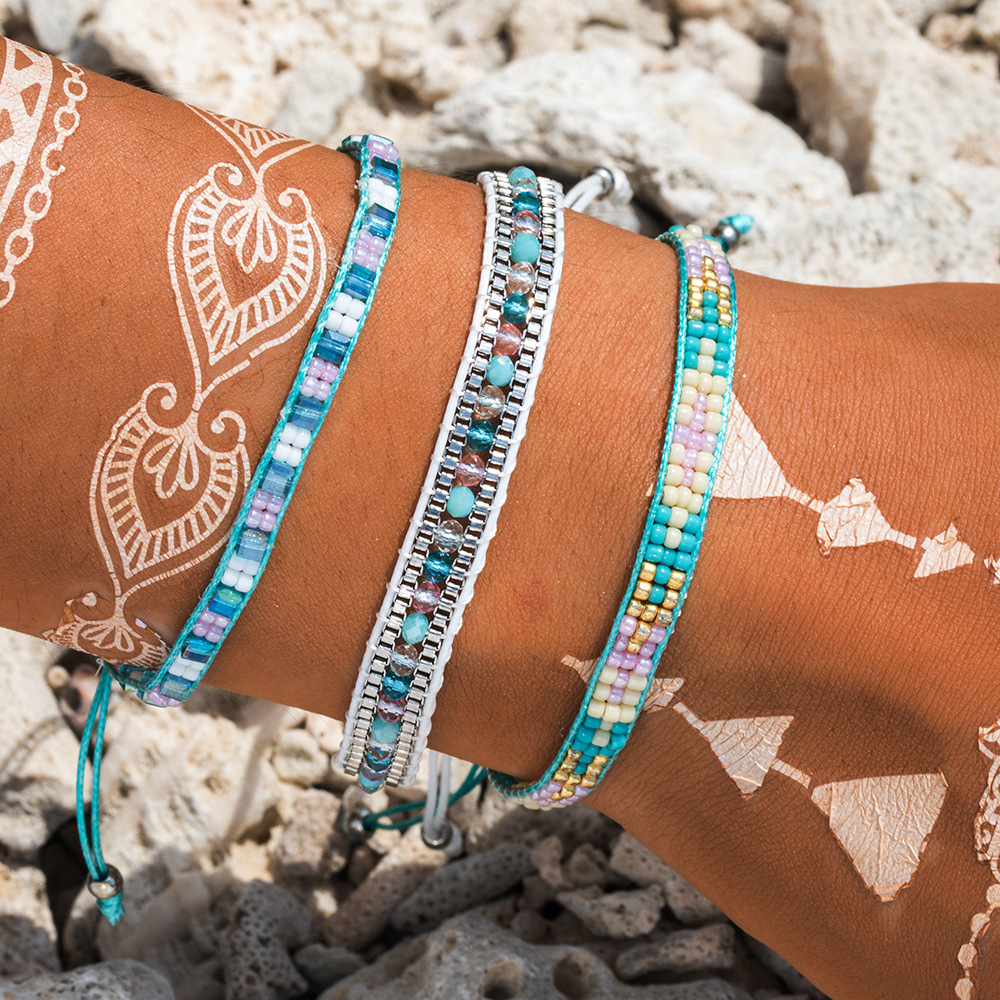 Y2K Strand Bracelets Boho Simplicity Rice Beads Bracelet Rope Wrapping Bracelet