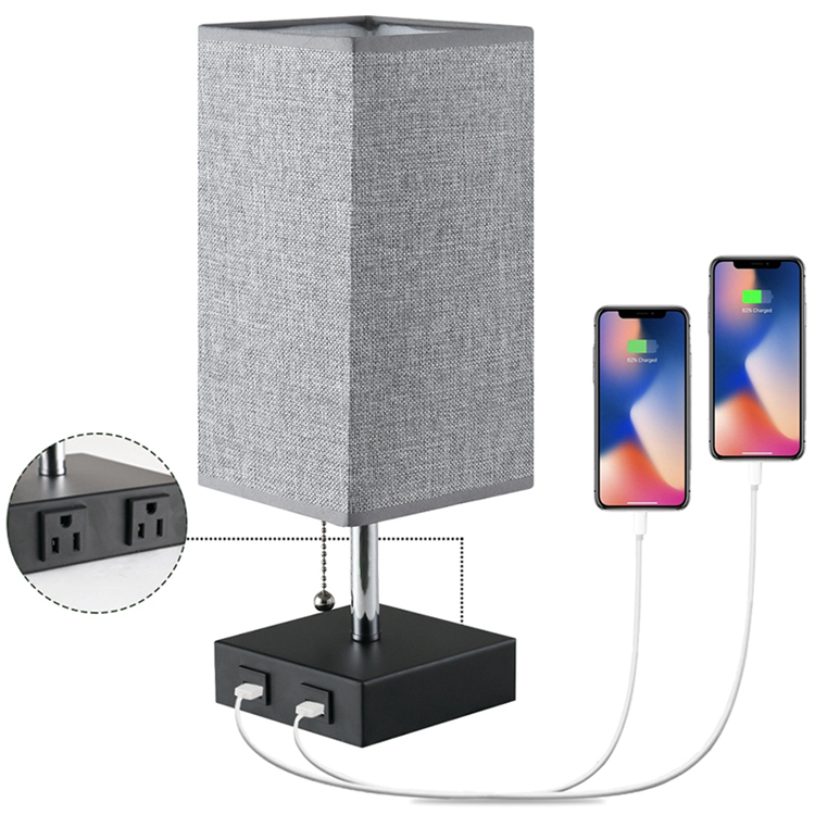 Simple Retro With Usb Port Square Fabric Sunshade Control Touch Desk Lamp Bedroom Bedside Lamp Night Lamp