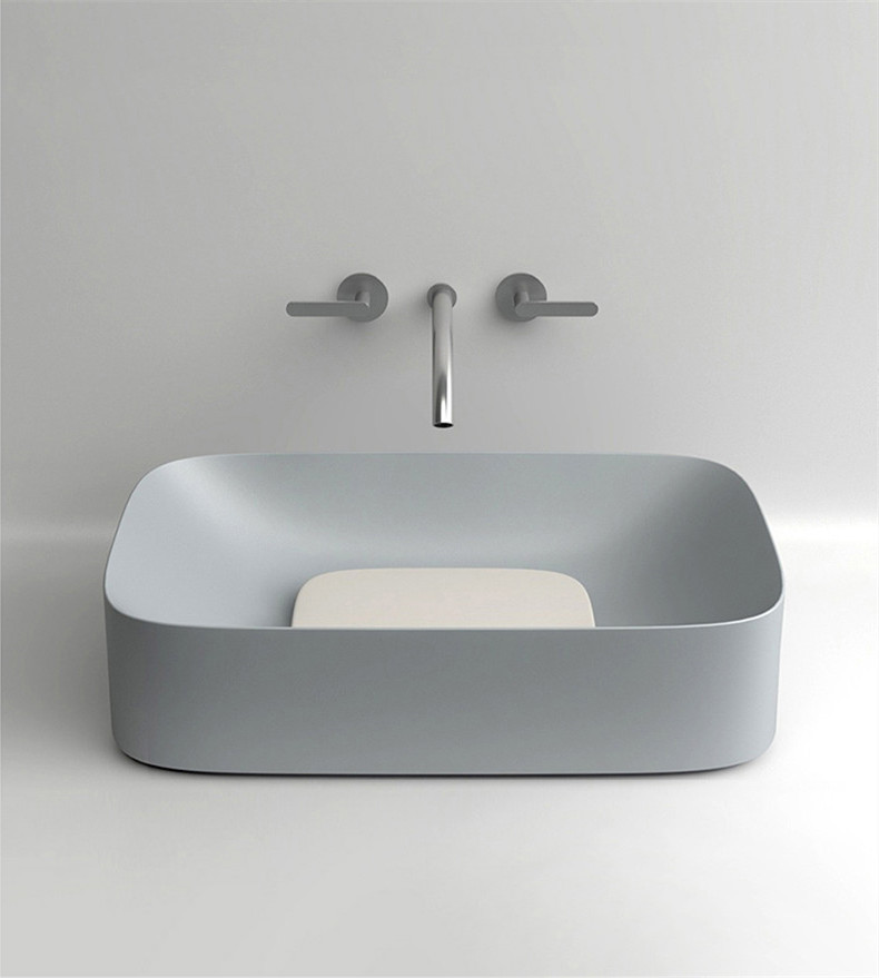 Morandi color ceramic rectangular vessel bathroom basin sanitary ware sink