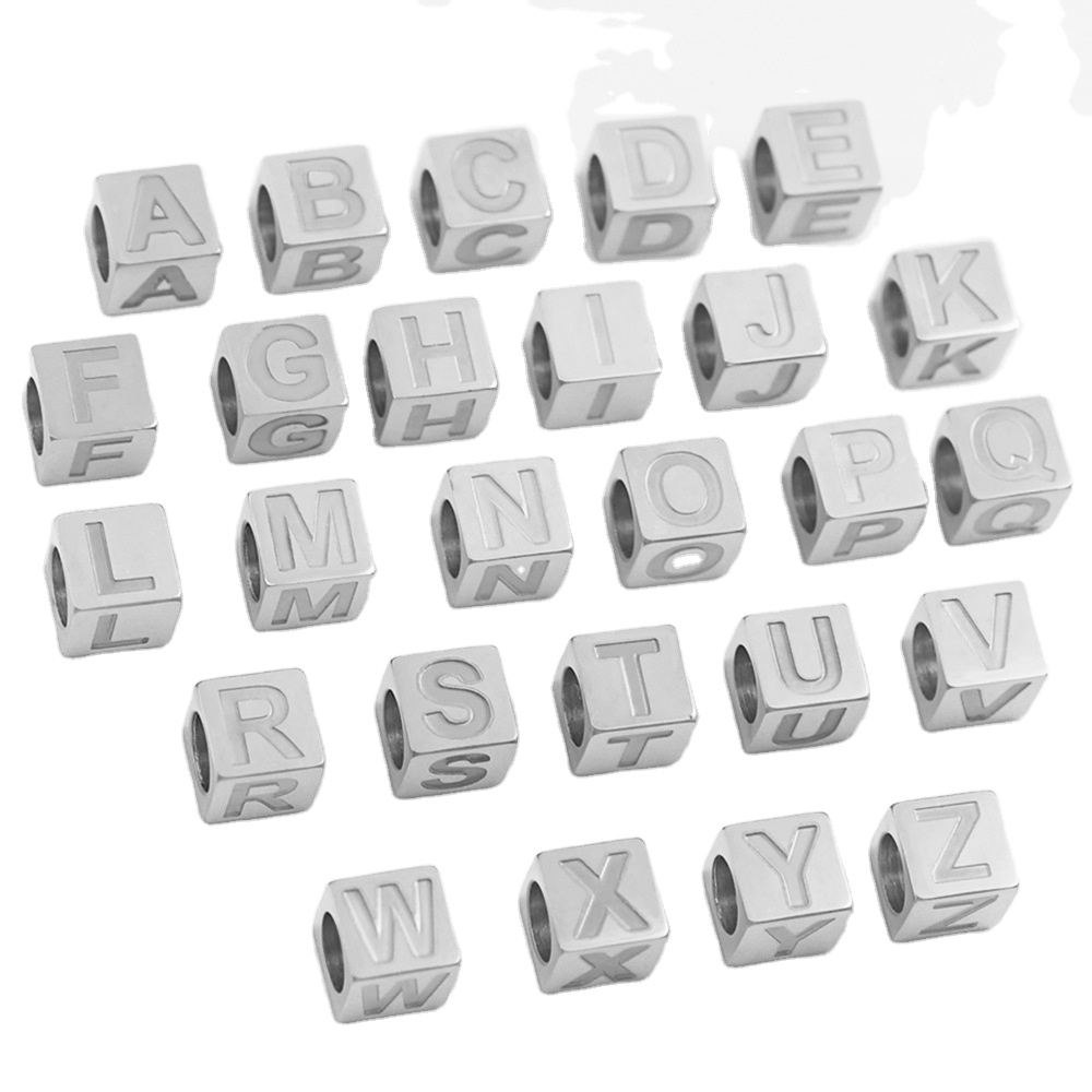 XuQian Stainless Steel A-Z Alphabet Spacer Cube Bead for DIY Personalized Jewelry Making Findings