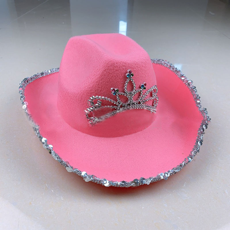 Western Style Cowgirl Hats For Women Girl Rolled Fedora Caps Feather Edge Beach Cowboy Hat Sequin Western Party Cap