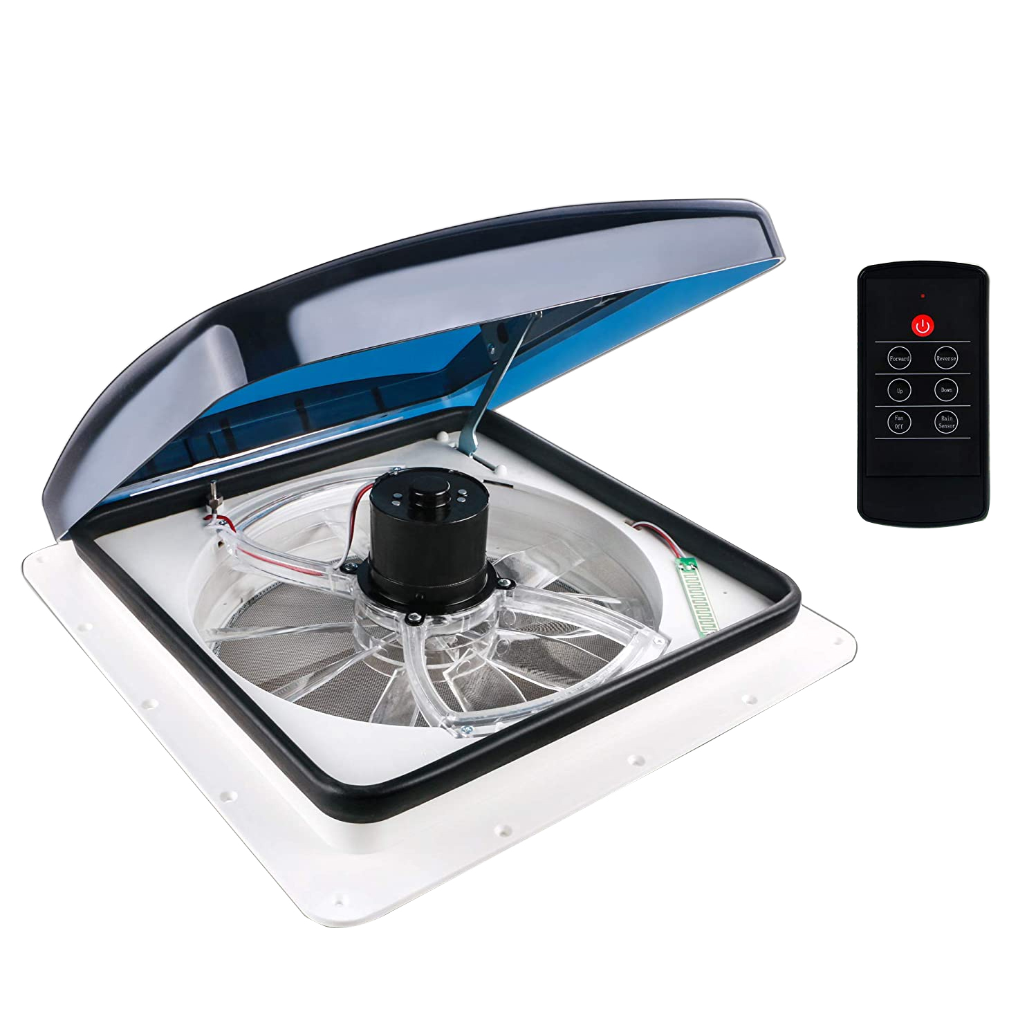 TOPWELLRV Direct From China Factory 14' Electric DC12V RV Roof Vent 3 Speed Reversible Auto Lift Smoke Lid Ventilation RV Fan