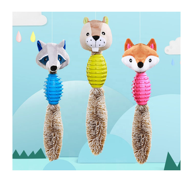 Animal shaped TPR Dog chew Toy Custom Sound Squeaky Toys for Dogs Indestructible Stuffed Plush Pet Dog Toys