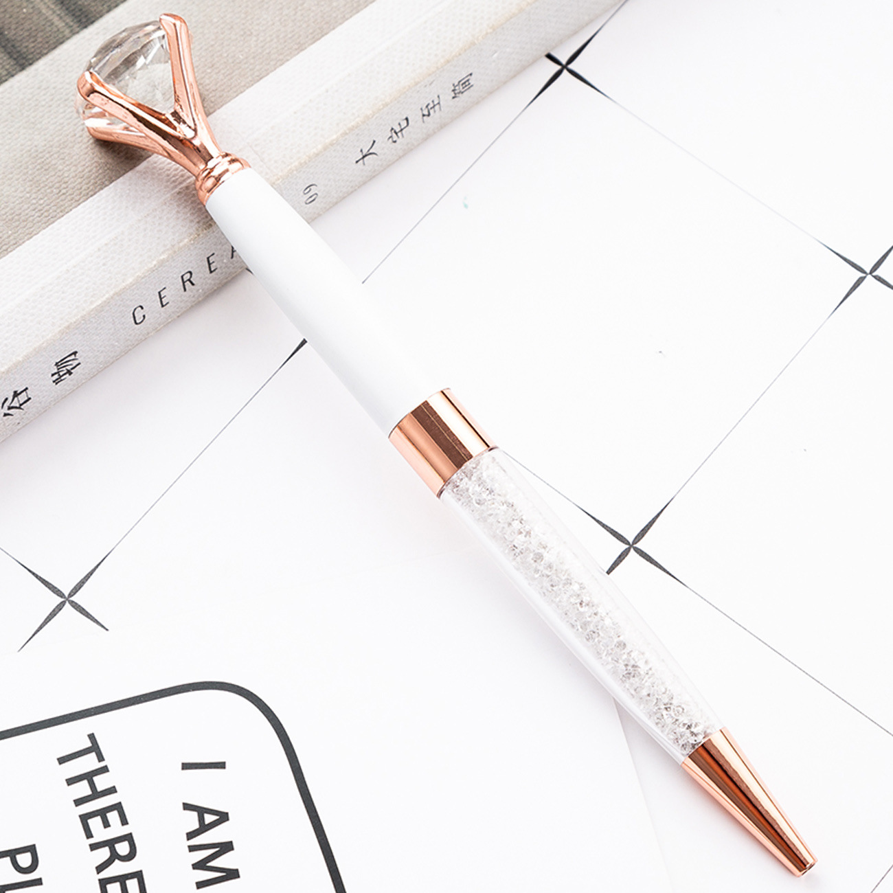 Diamantpenna, White And Gold Luxury Hotsales Bulk No Clip Diamond Pens Bulk Ballpoint