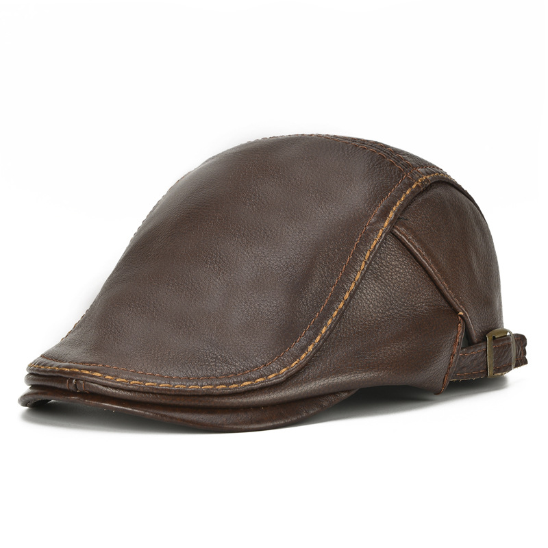2022 New Arrivals Trend Mens Leather Winter Hats Genuine Leather Hat Brand Newsboy Beret Hats Cowhide Cap