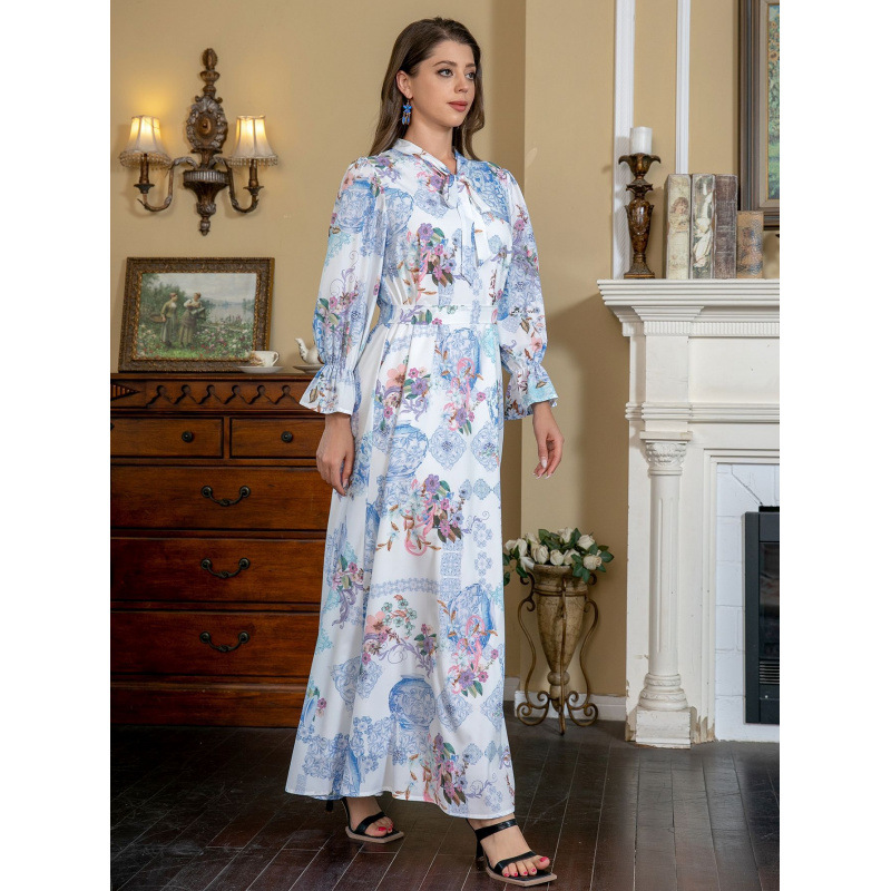 Xinpai 2025 Modest Summer Maxi Dress Wholesale New Design Polyester Printing Abaya Women Traditional Muslim Clothing Accessories
