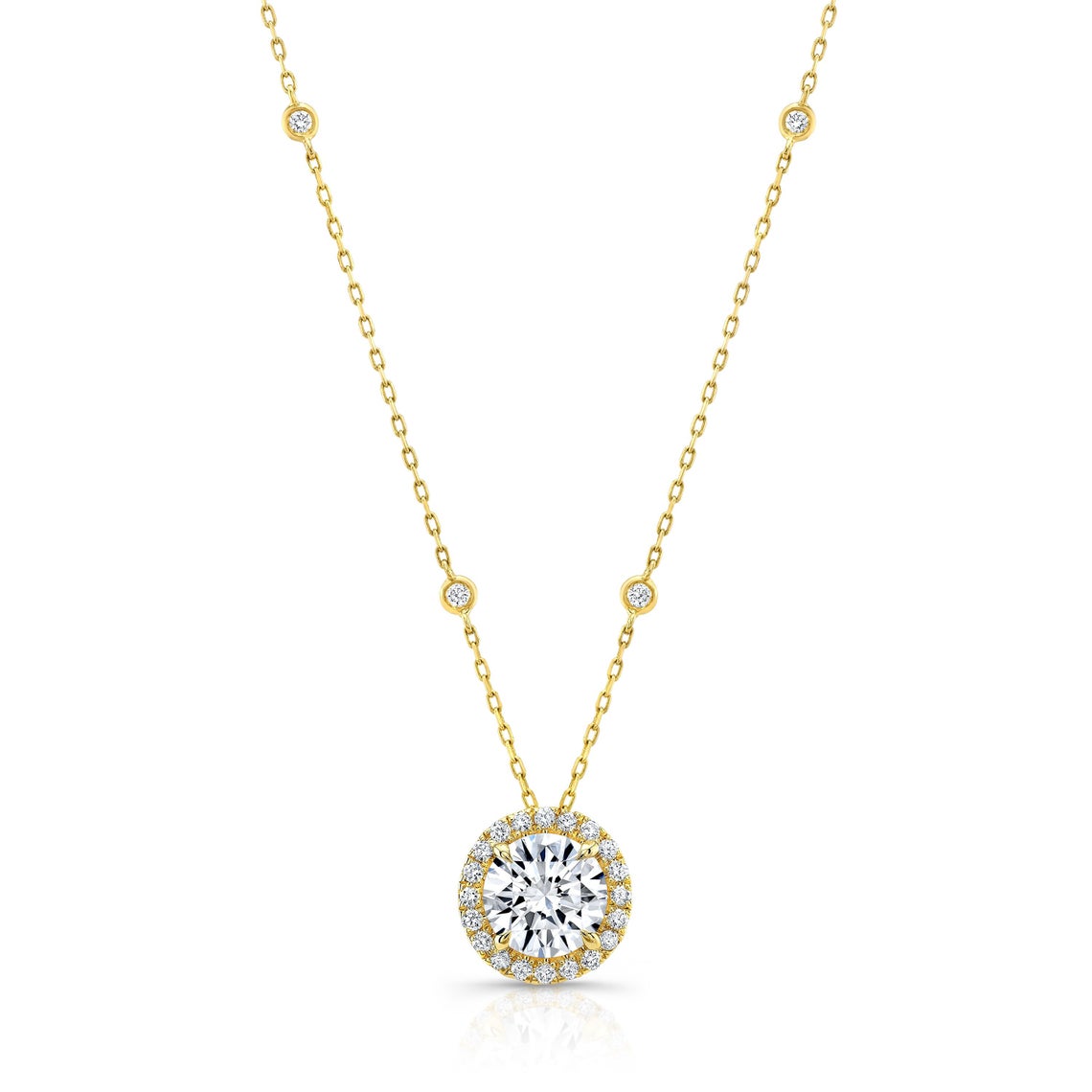 10k Yellow Gold Moissanite jewelry 1.06ct Round Halo Pendant Moissanite Necklace
