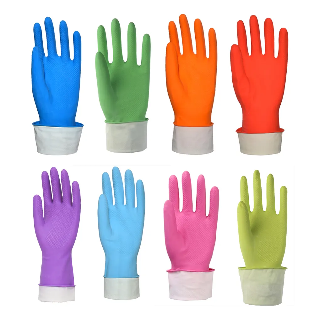Kitchen Cheap Household  Cleaning Gloves Latex  Gloves  For Dish Washing brand name house hold rubber gloves flockli