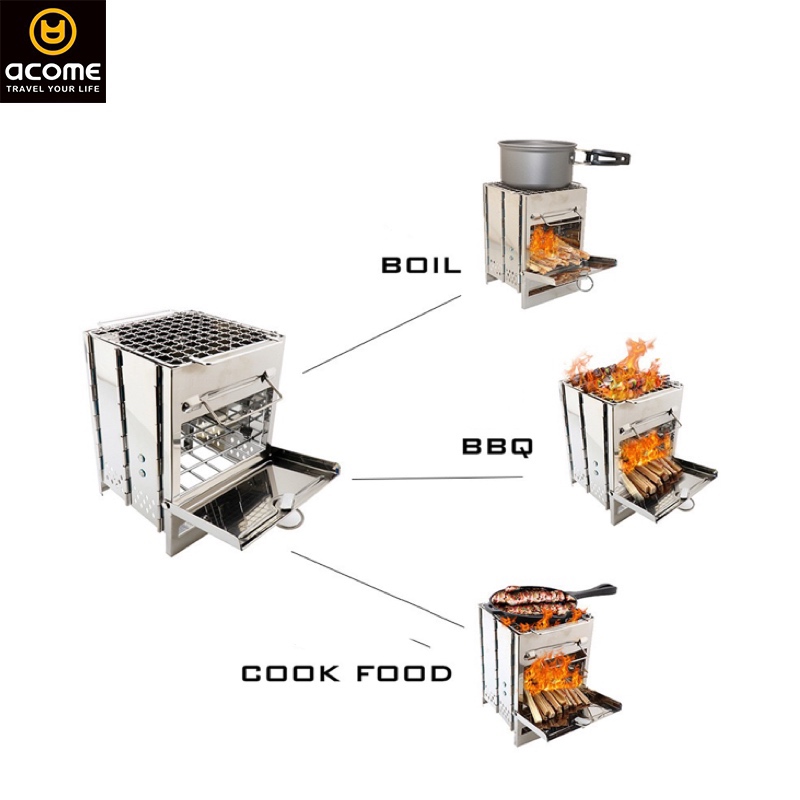 ACOME high quality lightweight portable bbq carbonization wood burning charcoal outdoor camping grill tent stove