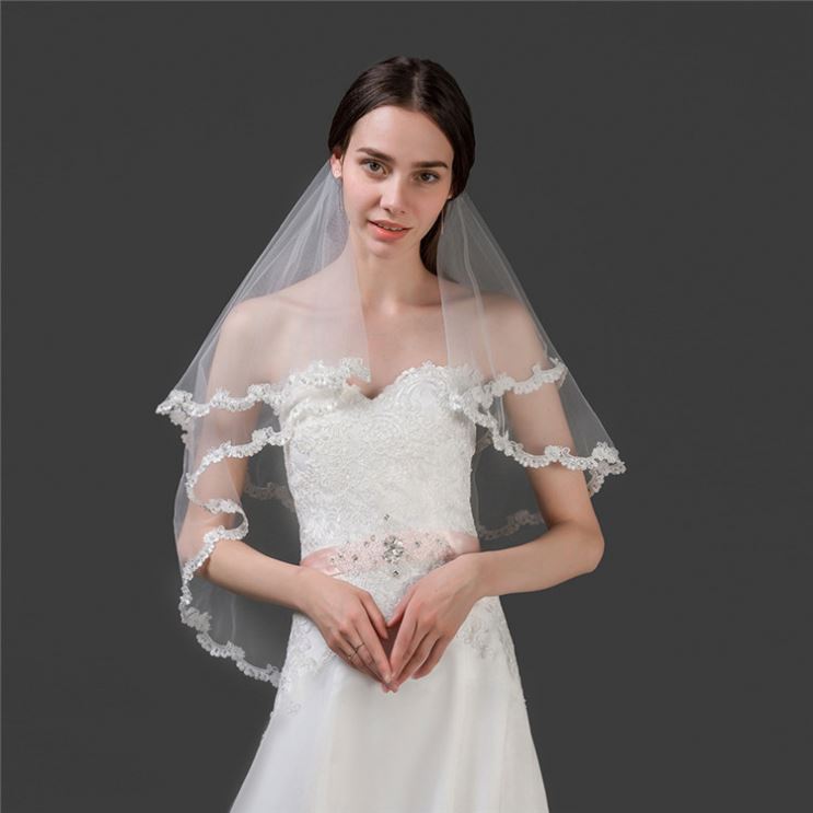 Elegant Simple Cathedral Veil Lace Wedding Bridal Veils With Comb