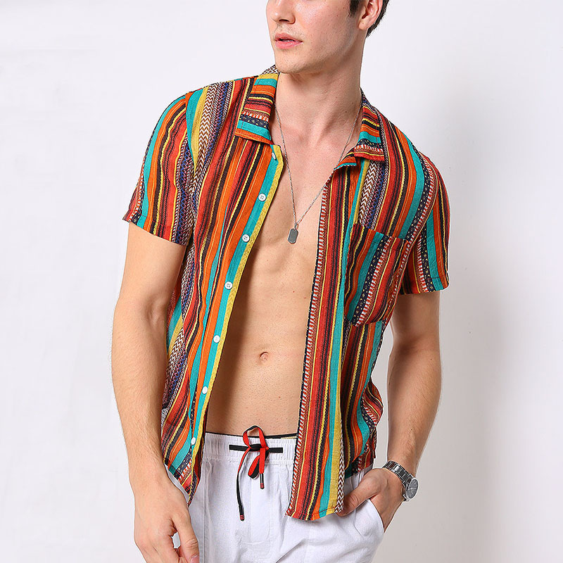 Summer Mens Short Sleeve Shirt Digital Printed Beach Holiday Shirt Custom Logo Sportswear Breathable Men Casual Shirts