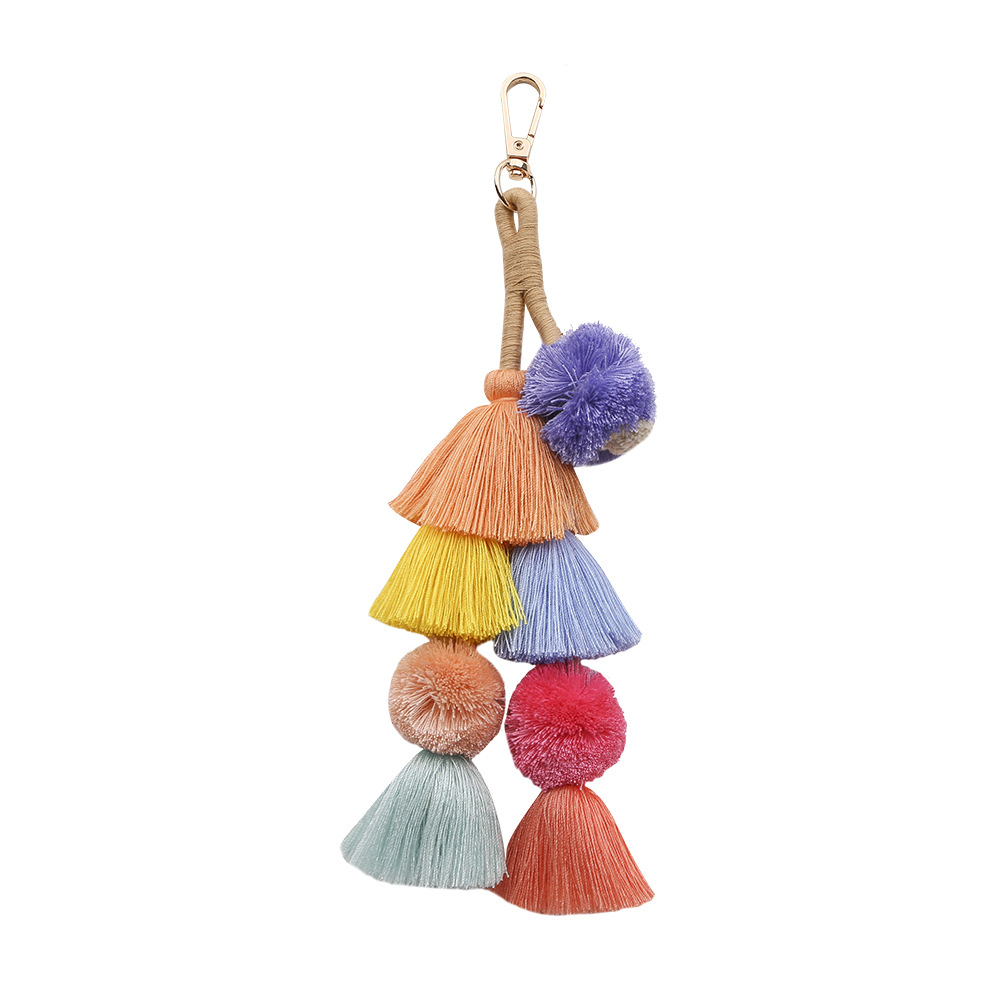 AD. Jewelry Handmade DecoratIve keyring Ombre Stacked Keychain Layered Threads Tassel Accessory Boho Style K68042