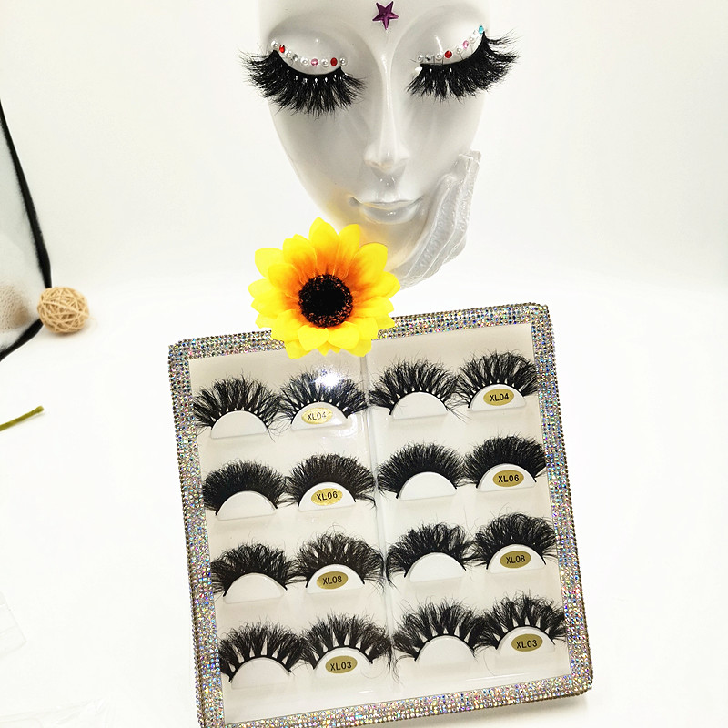 Hot seller thick dramatic eyelashes 25mm fluffy mink eyelashes Custom Own Brand with eyelashes 8 pairs set