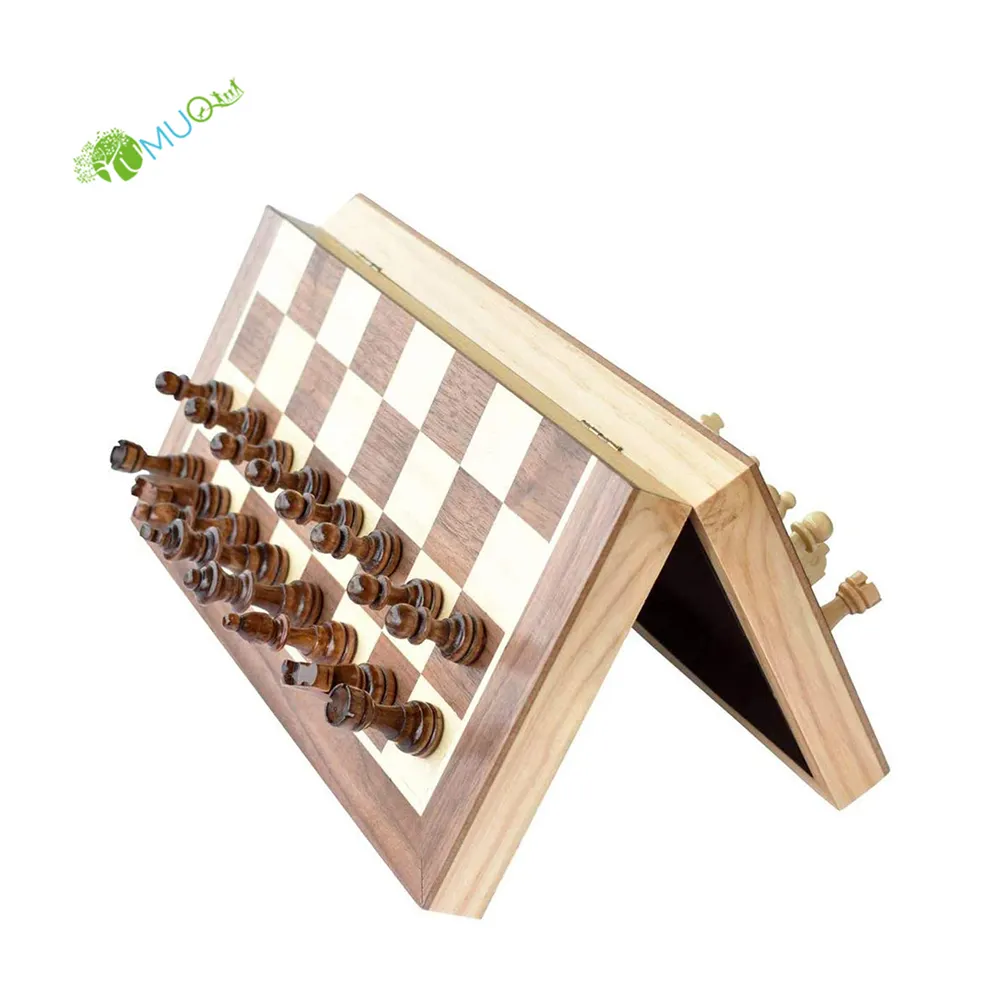 YumuQ Magnetic 15" Wooden Schach Chess Board Game Set  Folding Ajedrez Chess Games for Kids and Adults Outdoor Travel
