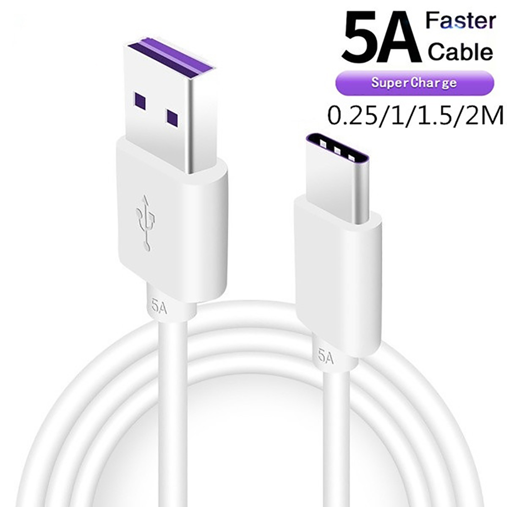 Кабель USB Type-C для Huawei P40 Pro Mate30 Samsung S20 S21 S10 Xiaomi, зарядный провод для быстрой зарядки мобильного телефона, 5 А, белый кабель