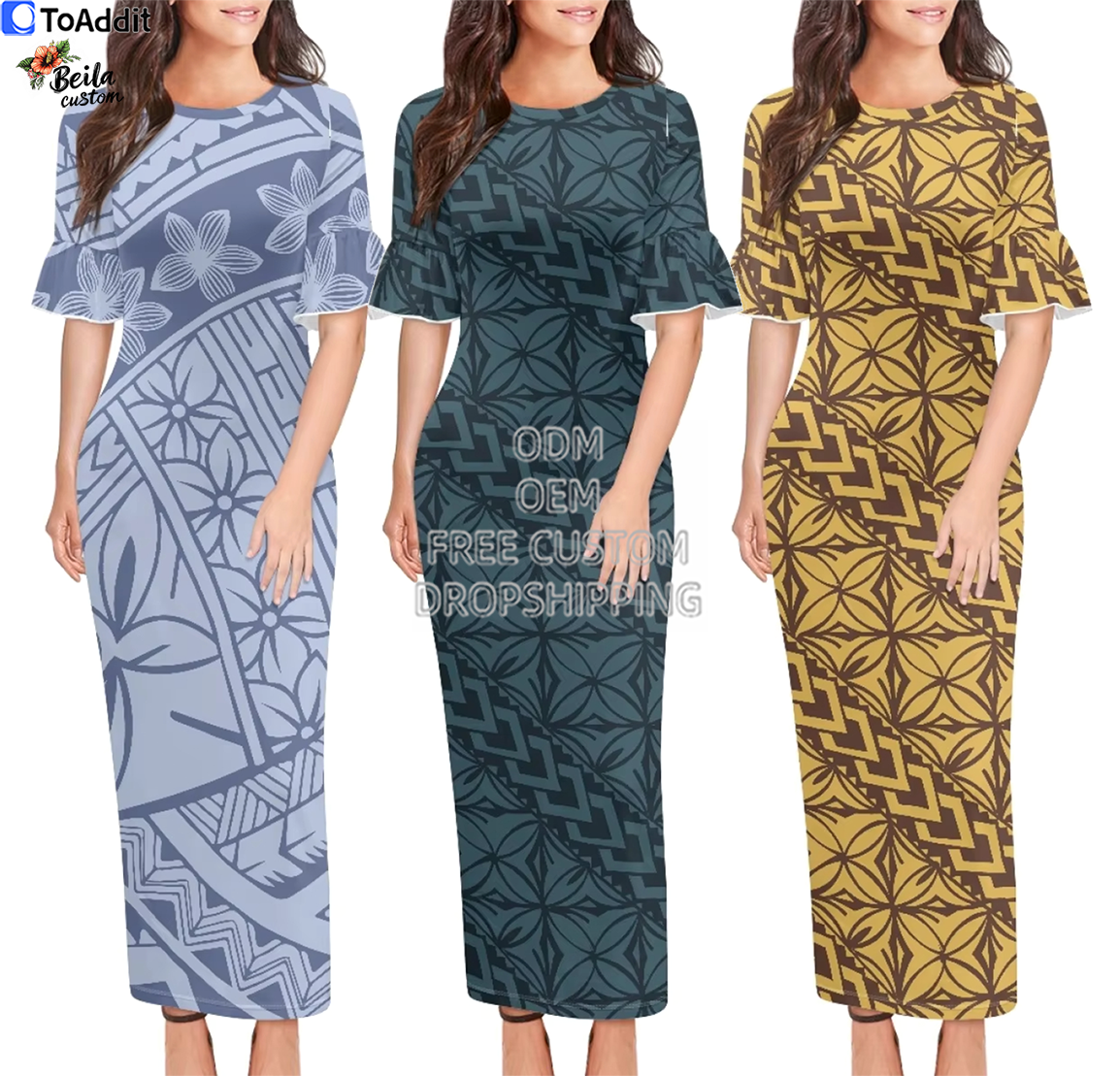Polynesian Samoan Tribal Puletasi Long Dress Women's Elegant Temperament Unique Clothing