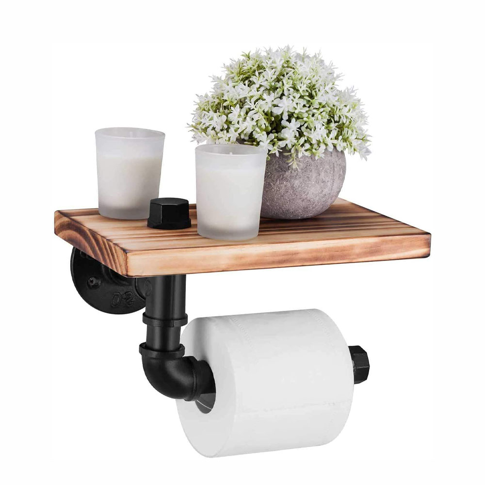 Vintage Brass Wall Mounted Matt Black Toilet Paper Holder With Shelf Telephone Toilet Paper Roll Holder